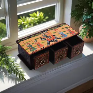 Wooden Drawer Hand painted Trinket Box Jewelry Box Chest of Drawer Makeup Box - Picture 1 of 5