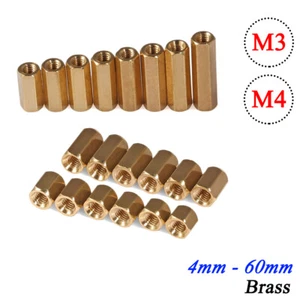 M3 M4 Female Threaded Brass Hex Standoffs Spacers Pillars Long Nuts 4mm to 60mm - Picture 1 of 7