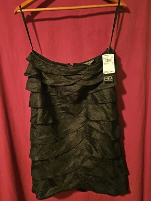 Falda Adrianna Papell Evening Essentials Negra Festoneada Cremallera Trasera Talla 8 Nueva con Etiquetas Foto 1 de 4