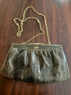 Vintage 60's Esteve Green Snakeskin Handbag with Gold Chain - Image 1 of 4