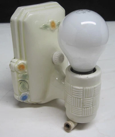 Vintage Porcelain Flush Mount Hallway/Bath Wall Sconce Fixture Floral Cover
