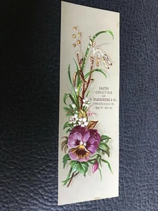 Tarjeta comercial victoriana 1800 P Fleischner saludo de Pascua pensamiento púrpura vara de oro - Imagen 1 de 2