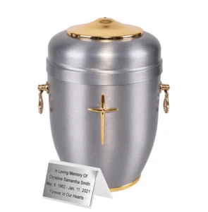 Beautiful Silver  Metal Cremation Urn for Ashes with Rose Adult Cremation Urn - Foto 1 di 6