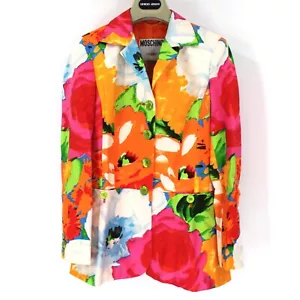 Moschino Couture Silk Multicolor Watercolor Abstract Floral Peplum Blazer 42 M - Picture 1 of 10