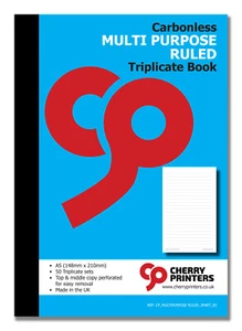 Cherry NCR Multi Purpose Ruled Triplicate Book A5 (210mm x 148mm) 50 juegos  - Imagen 1 de 4