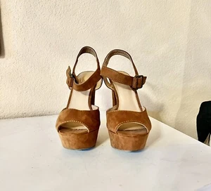 Candies Suede Block Heel Platform Chestnut suede Sz 7.5 - Picture 1 of 6