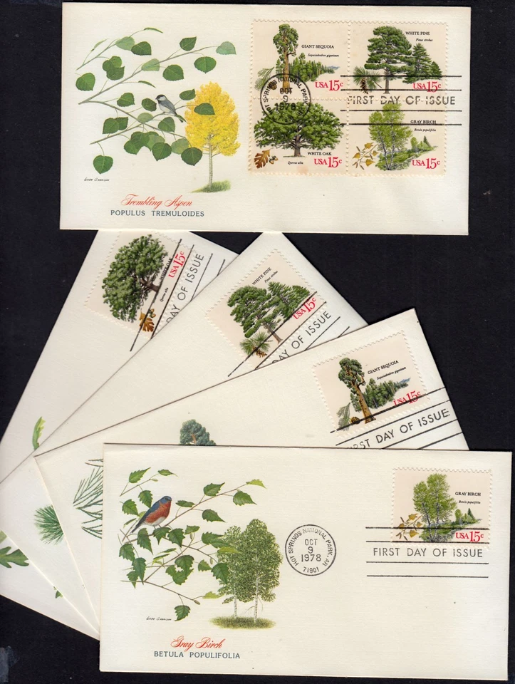 1978 American Trees Sc 1764-7 1767a premium Fleetwood set of 5 FDCs 4 designs - Image 1 of 3