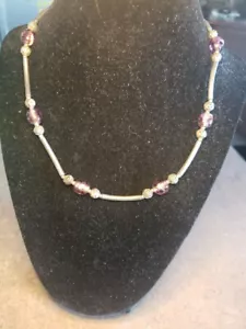 Vintage Perlenkette Sterlingsilber lila Farbe - Bild 1 von 6