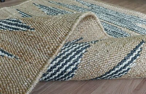 Beige Hemp Jute Rug With White & Black Design Hemp Décor Rug, Handwoven Hemp Rug - Picture 1 of 7