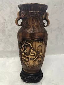 Antique Asian Vase Carved Elephant Heads Handles 11 5/8” - Bild 1 von 14