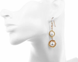 Lange Luxus Ohrringe Hänger Perlen Draht 750er Gold 18K vergoldet - Bild 1 von 5