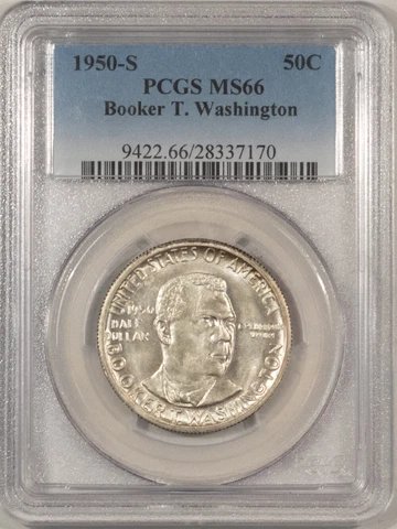 1950-S BTW COMMEMORATIVE HALF DOLLAR - PCGS MS-66, FRESH WHITE, PREMIUM QUALITY! Cover
