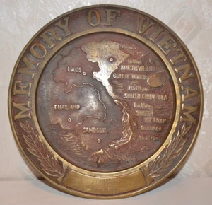 Vintage Memory of Vietnam Round Commemorative Brass Bronze Wall Plaque- engraved - Picture 1 of 7