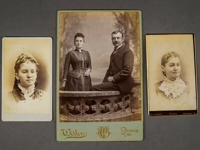 Lot of 1890 Cabinet Card & 2 CDV Married Couple and Younger Bride Bangor Maine - Image 1 of 4