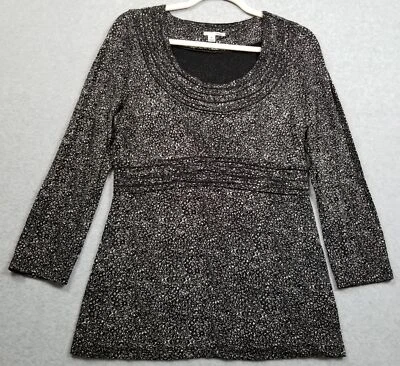 Halogen Top Women’s Medium M Black White Abstract 3/4 Sleeves Blouse Scoopneck - Image 1 of 4