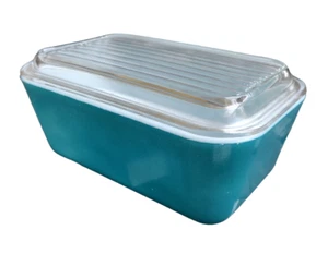 Pyrex: Turquoise/Blue Refrigerator Dish 0502 w Clear Glass Lid 502-C - Picture 1 of 22