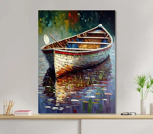 Rowboat Oil Painting 5mm thick Plastic Poster Ready to Hang 45x60cm - Picture 1 of 3