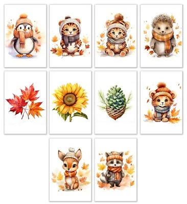 10 tarjetas de notas surtidas para todas las ocasiones tarjetas de felicitación en blanco hojas de animales de otoño Foto 1 de 3