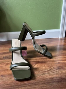 Schutz Green Leather Sandal Heels - Picture 1 of 4