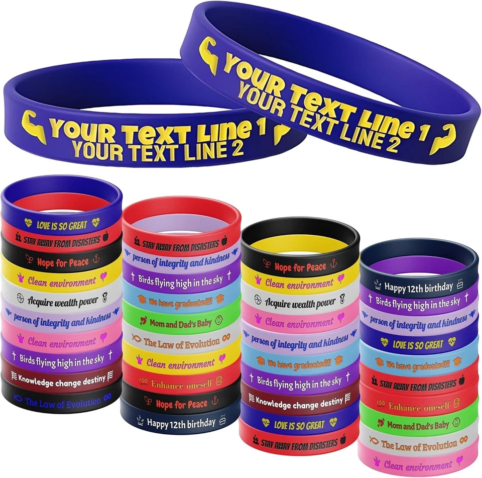 100PCS Custom Silicone Wristband Printed W/ Company / School / Slogan / Logo - Image 1 of 4