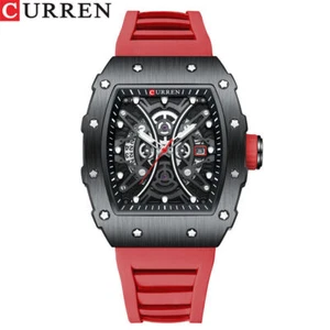 CURREN Men Watches Rectangle Wristwatch Luminous Red Silicone Sport Wristwatch - Picture 1 of 17