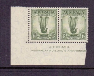 AUSTRALIA 1937 1/- LYREBIRD SG174 ASH IMPRINT PAIR MH CAT £100 - Picture 1 of 2