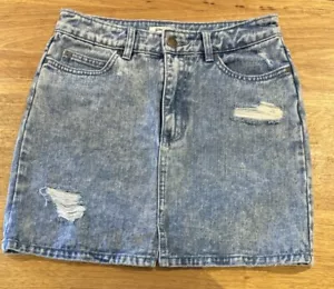 Billabong Denim Mini Skirt Wash Fade Distressed 100% Cotton Beach Size 28 / 8-10 - Picture 1 of 8