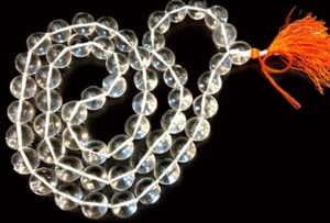 Rare Big Size Sphatik / Quartz Crystal Round Bead Kantha Mala : 54+1 - Certified - Picture 1 of 4