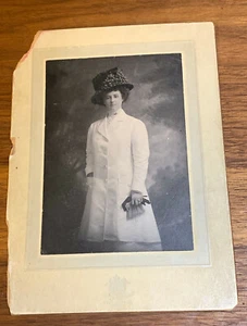 Cabinet Card Photo Photograph Woman Ornate Hat, Fulton Art Studio NY, Hanson - Picture 1 of 2