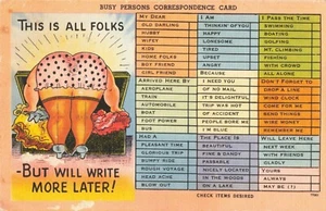 Postcard Busy Person Correspondence Card This is All Folks Linen - Picture 1 of 2
