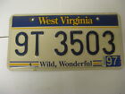 1997 97 West Virginia WV License Plate 9T3503 Natural Sticker