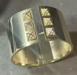 Victoria’s Secret Bracelet Cuff Rhinestone Pyramids Gold Tone Spring Adjust - Picture 1 of 5