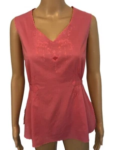 J. JILL Sleeveless Cotton Tunic Top Sz S Pink Tie Backs Embroidered Detail - Picture 1 of 12