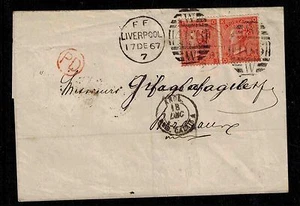 LETTER LIVERPOOL POSTMARK VICTORIA 1865 4d VERMILLION PAIR SG94 COVER £215.00 - Picture 1 of 2