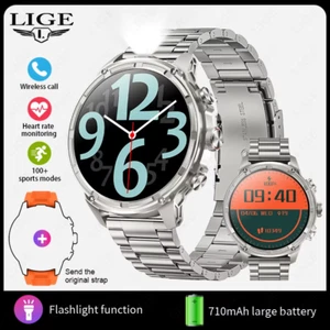 710Mah Battery 1.85 AMOLED High Large Screen Flashlight Smartwatch Men'S Fitness - Picture 1 of 12