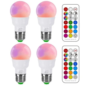 RGB LED Light Bulb 40W Equivalent, Color Changing, Dimmable, Remote, 4 Pack - Picture 1 of 8
