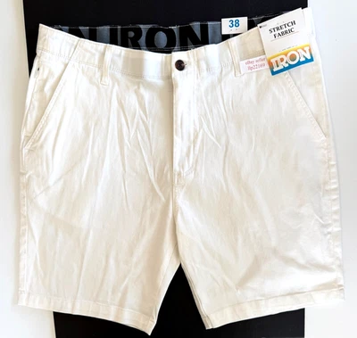 Pantalones Cortos Elásticos IRON CO Para Hombre (TALLA 38) Cintura Flexible Frente Plano BLANCO SÓLIDO Nueva Etiqueta Foto 1 de 4