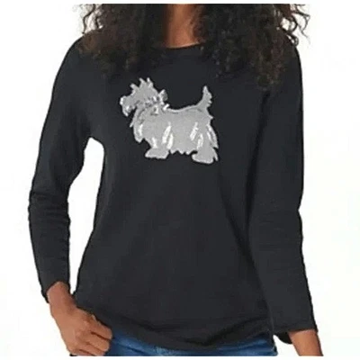 HOLIDAY Quacker Factory Black Sweater SCOTTIE Terrier Dog Sequin Embellished XL - Image 1 of 4