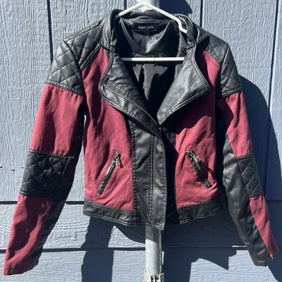 Abrigo de cuero negro y granate, New Look, talla grande Foto 1 de 4