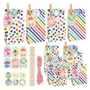 DIY Easter Gift Paper Bags Set include Bag Clips Stickers Hanging Tags Rope - Picture 1 of 8