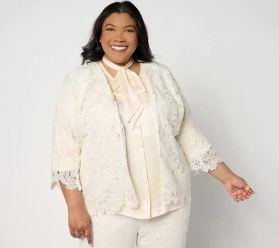 Isaac Mizrahi Live! Blazer de encaje con bolsillos Always Isaac talla 16 marfil a641492 Foto 1 de 2