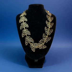 Vintage Gold Tone Butterfly Filigree Necklace 18” Statement Boho - Picture 1 of 9