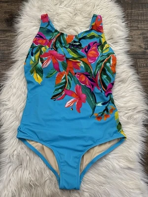 Swimsuits For All Sz 14 High Neck One Piece Swimsuit Baia Tropical Aqua Slimming - Image 1 of 4