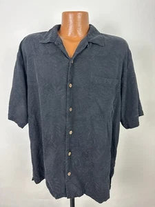 Tommy Bahama Hawaiian Shirt Men Large Black Silk Palm Leaf Jacquard Aloha Preppy - Picture 1 of 15