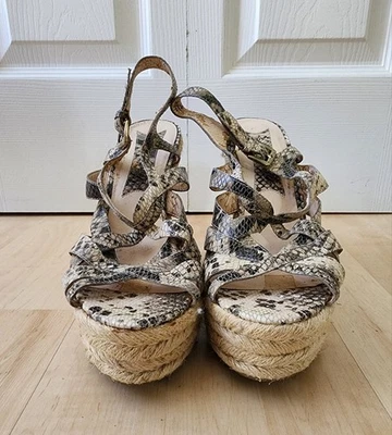 Boutique 9 Snakeskin Print Cork Wedge Sandals Size 10 Women’s Strappy Espadrille - Image 1 of 4