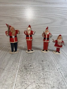 Lot Vintage antike gesponnene Baumwolle/Filz Weihnachtsmänner mit Bäumen Lot 4 Figuren Weihnachten Japan - Bild 1 von 15