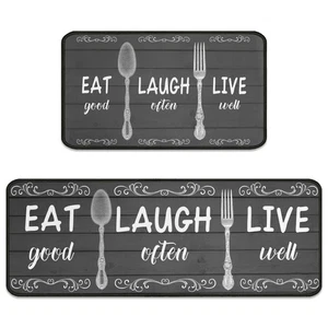 2Pcs Eat Good Kitchen Rugs Set of 2 Farmhouse Floor Mats for Cooking Non Slip... - Bild 1 von 7