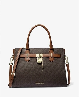 Michael Kors Hamilton Medium Women Logo Satchel Crossbody Handbag Purse (Brown) - Image 1 of 4
