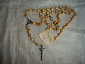 PERLINE DA PREGHIERA ROTONDE VINTAGE IN LEGNO COLORE ARGENTO E ULIVO ROSARIO MARIA GESÙ CON ETICHETTA - Foto 1 di 6