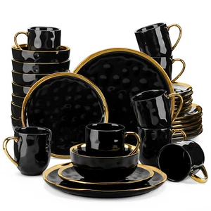 LOVECASA 32-teilig Glänzend-schwarz Geschirrset Porzellan Tafelservice Set für 8 - Bild 1 von 12